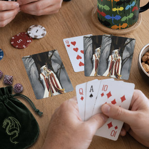 Mystical White Wizard Raven Oak Tree Fantasy Poker Cards