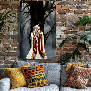 Mystical White Wizard Raven Oak Tree Fantasy Poster