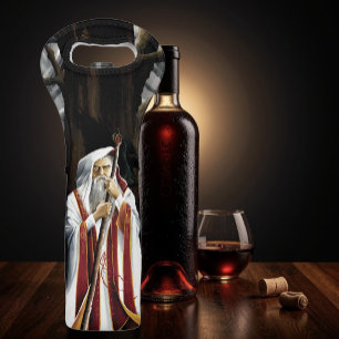 Mystical White Wizard Raven Oak Tree Fantasy Wine Bag