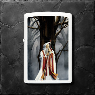 Mystical White Wizard Raven Oak Tree Fantasy Zippo Lighter