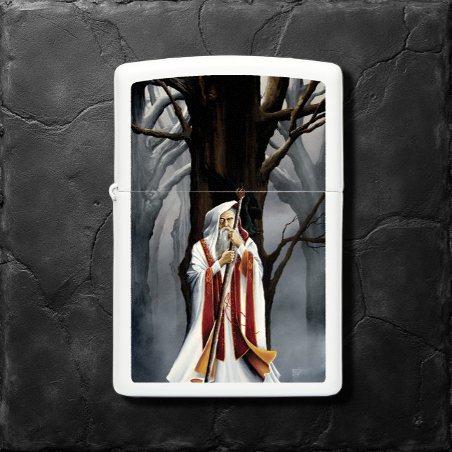 Mystical White Wizard Raven Oak Tree Fantasy Zippo Lighter (Creator Uploaded)