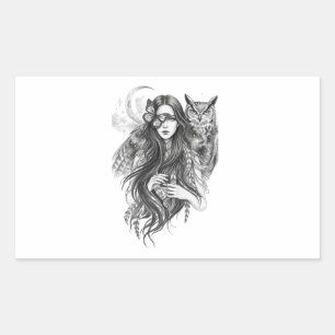 Mystical Wiccan Witch & Owl Dark Folklore Vinyl St Rectangular Sticker