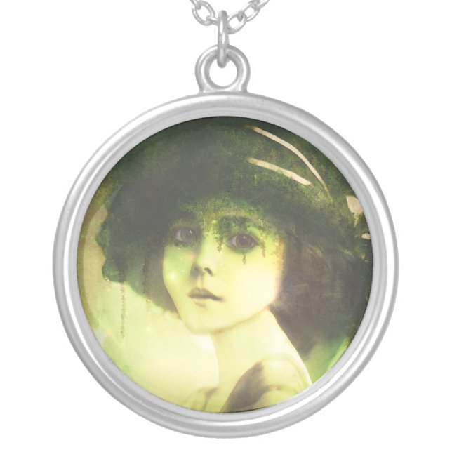Mystical Willow Tree Fairy Fantasy Art Silver Plated Necklace (Front)