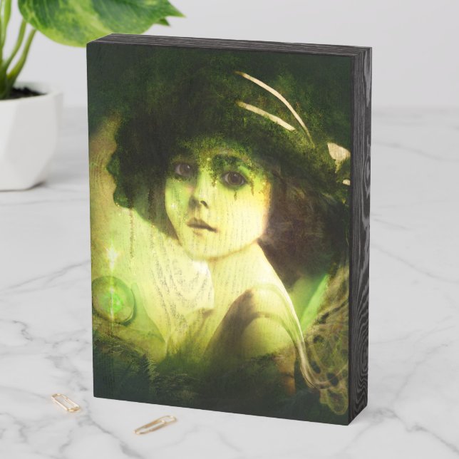Mystical Willow Tree Fairy Fantasy Art Wooden Box Sign (In Situ Vertical)