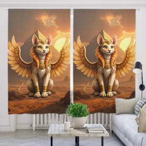 Mystical Winged Cat Sphinx – Egyptian Fantasy Art. Blackout Curtains