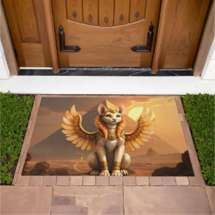 Mystical Winged Cat Sphinx – Egyptian Fantasy Art. Doormat