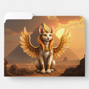 Mystical Winged Cat Sphinx – Egyptian Fantasy Art. File Folder