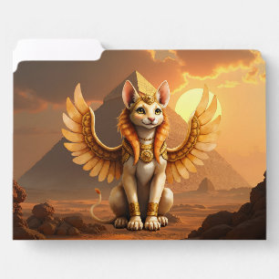Mystical Winged Cat Sphinx – Egyptian Fantasy Art. File Folder