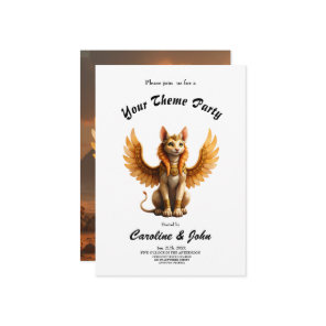 Mystical Winged Cat Sphinx – Egyptian Fantasy Art. Invitation