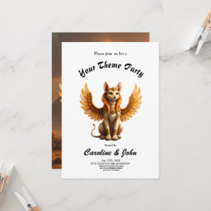 Mystical Winged Cat Sphinx – Egyptian Fantasy Art. Invitation