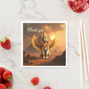 Mystical Winged Cat Sphinx – Egyptian Fantasy Art. Napkins