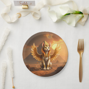 Mystical Winged Cat Sphinx – Egyptian Fantasy Art. Paper Plates