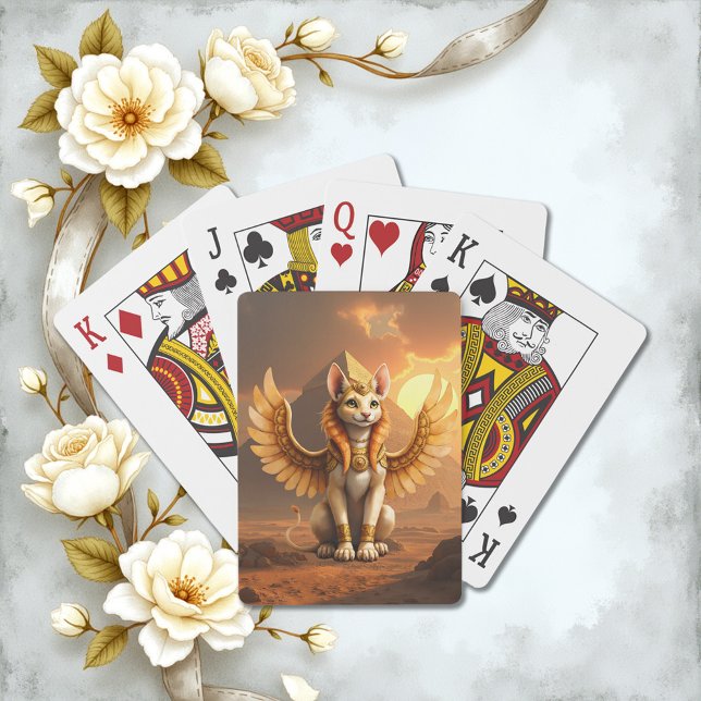 Mystical Winged Cat Sphinx – Egyptian Fantasy Art. Poker Cards (Creator Uploaded)