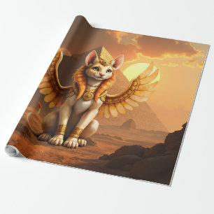 Mystical Winged Cat Sphinx – Egyptian Fantasy Art. Wrapping Paper