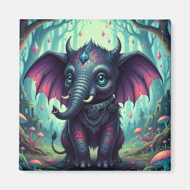 Mystical Winged Elephant in Enchanted Forest  Magnet (Front)