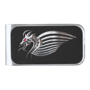Mystical Winged Silver Dragon Silver Finish Money Clip