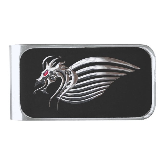 Mystical Winged Silver Dragon Silver Finish Money Clip (Front)