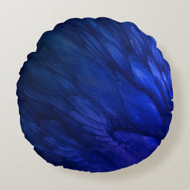 Mystical Wings with Deep Blue Feathers Round Pillow (Front)
