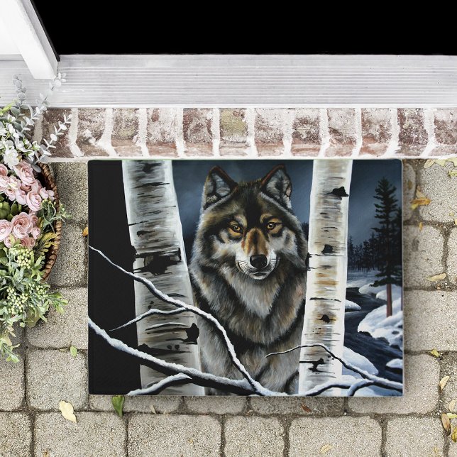 Mystical Winter Alpha Wolf Birch Forest Wildlife Doormat (Creator Uploaded)