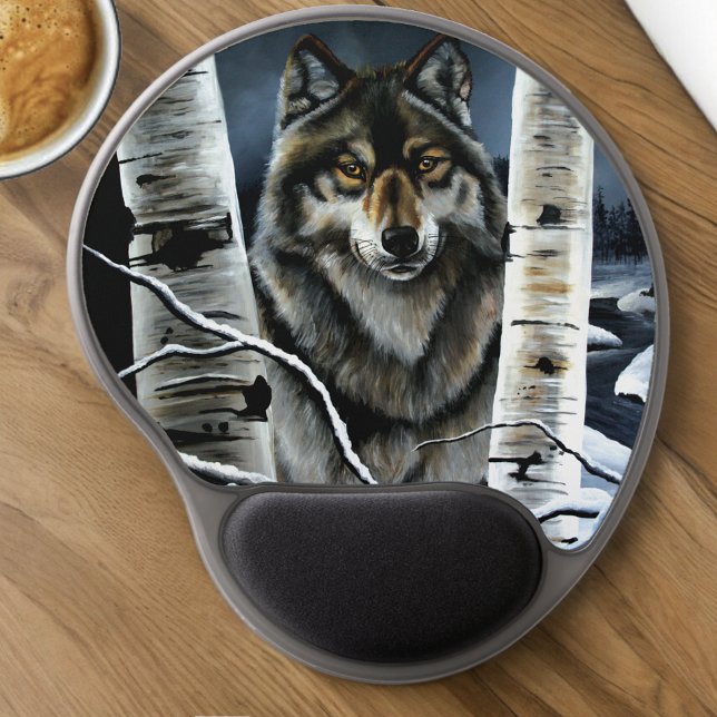Mystical Winter Alpha Wolf Birch Forest Wildlife Gel Mouse Pad (Creator Uploaded)