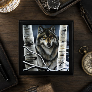 Mystical Winter Alpha Wolf Birch Forest Wildlife Gift Box