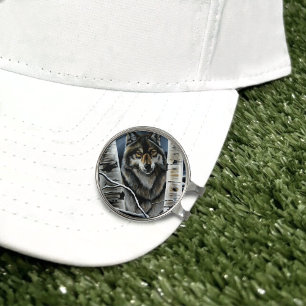 Mystical Winter Alpha Wolf Birch Forest Wildlife Golf Hat Clip