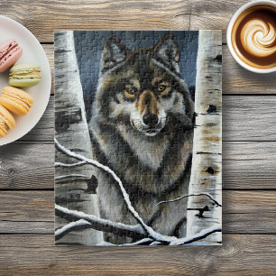 Mystical Winter Alpha Wolf Birch Forest Wildlife Jigsaw Puzzle