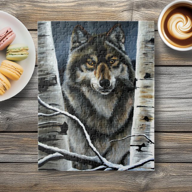 Mystical Winter Alpha Wolf Birch Forest Wildlife Jigsaw Puzzle (Creator Uploaded)