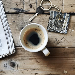 Mystical Winter Alpha Wolf Birch Forest Wildlife Keychain