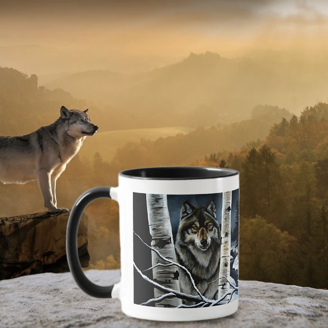 Mystical Winter Alpha Wolf Birch Forest Wildlife Mug (Creator Uploaded)