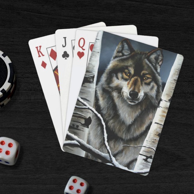 Mystical Winter Alpha Wolf Birch Forest Wildlife Poker Cards (Creator Uploaded)