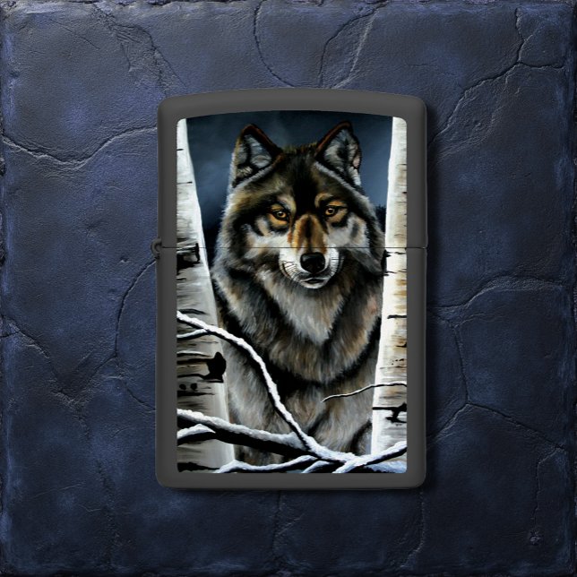 Mystical Winter Alpha Wolf Birch Forest Wildlife Zippo Lighter (Creator Uploaded)
