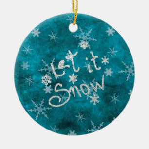 Mystical Winter Blue Silver Snowflakes Let It Snow Ceramic Ornament