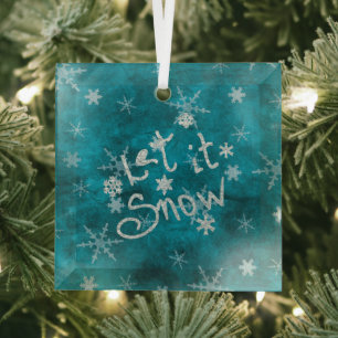 Mystical Winter Blue Silver Snowflakes Let It Snow Glass Ornament