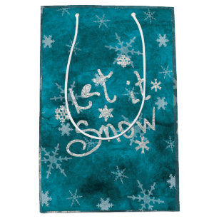 Mystical Winter Blue Silver Snowflakes Let It Snow Medium Gift Bag