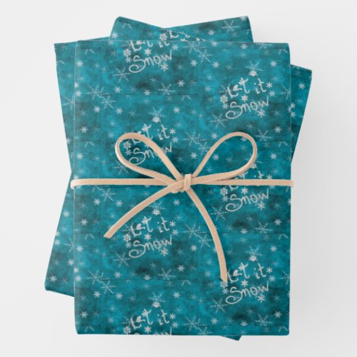 Mystical Winter Blue Silver Snowflakes Let It Snow Wrapping Paper Sheets