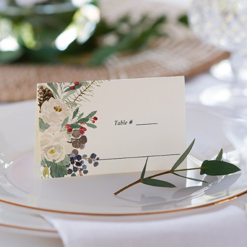 Mystical Winter  Botanical Wedding table place Place Card