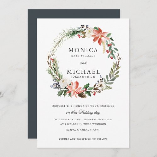 Mystical Winter  Botanical Wreath Wedding Invitation