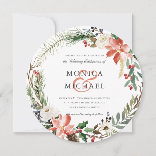 Mystical Winter | Botanical  wreath Wedding Invitation (Front)