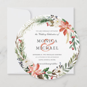 Mystical Winter Botanical wreath Wedding Invitation