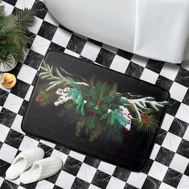 Mystical Winter Fantasy Green Man Celtic Pagan Bath Mat (Creator Uploaded)