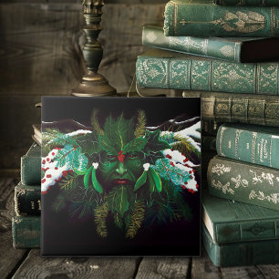 Mystical Winter Fantasy Green Man Celtic Pagan Ceramic Tile