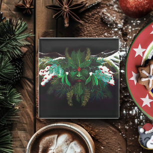 Mystical Winter Fantasy Green Man Celtic Pagan Glass Coaster