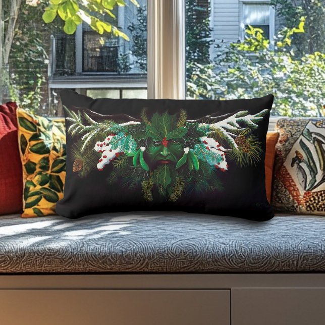 Mystical Winter Fantasy Green Man Celtic Pagan Lumbar Pillow (Creator Uploaded)