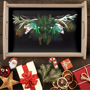 Mystical Winter Fantasy Green Man Celtic Pagan Serving Tray