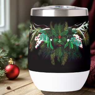 Mystical Winter Fantasy Green Man Celtic Pagan Thermal Wine Tumbler