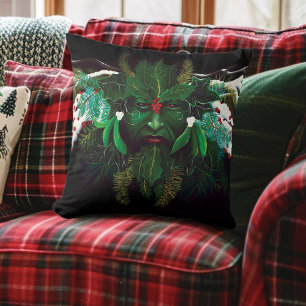 Mystical Winter Fantasy Green Man Celtic Pagan Throw Pillow