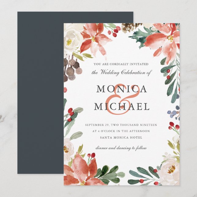 Mystical Winter | Floral Frame Wedding Invitation (Front/Back)