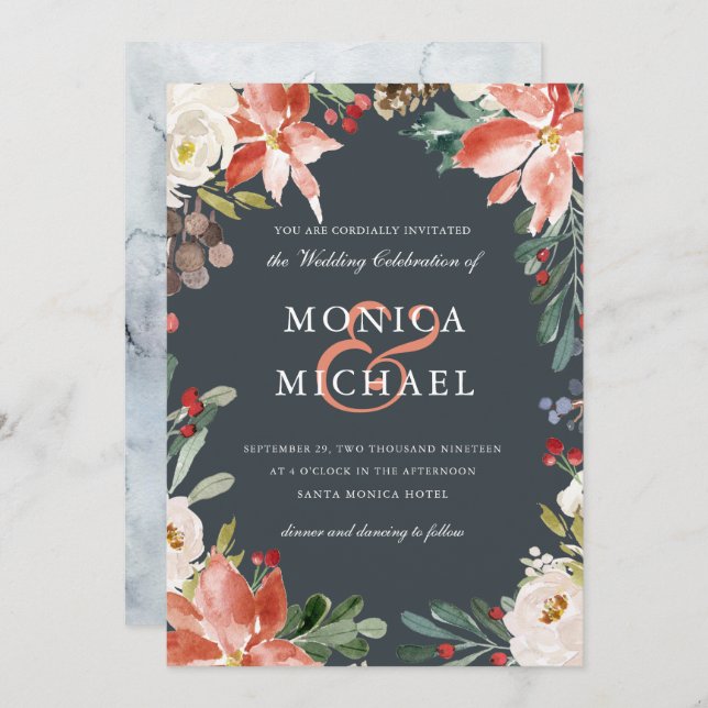 Mystical Winter | Floral Frame Wedding Invitation (Front/Back)