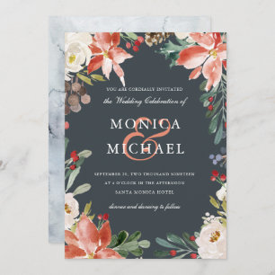 Mystical Winter Floral Frame Wedding Invitation